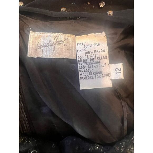 Vintage Jaqueline Ferrar 12 Sequin Beaded Sheath Dress Black Gold Party Cocktail - Picture 14 of 14